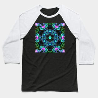 Psychedelic Kaleidoscope Blue Green and Pink Baseball T-Shirt